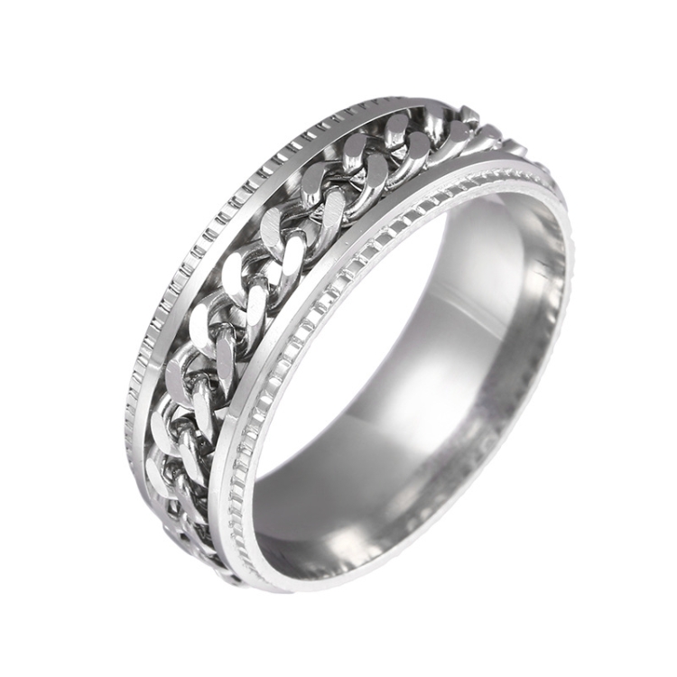 2 PCS Men Stainless Steel Embossed Turnable Chain Rings, Color: Steel Color(11)