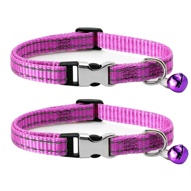 2 PCS Night Reflective Nylon Cat Collar With Bell, Size: XS 1.0x19-30cm(No Carving Purple)