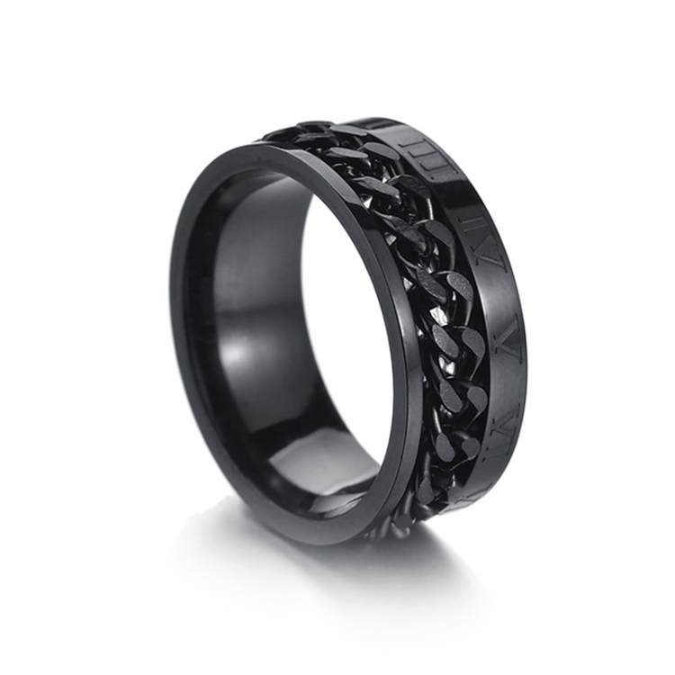2 PCS Roman Numerals Turnable Chain Titanium Steel Ring, Color: black(6)