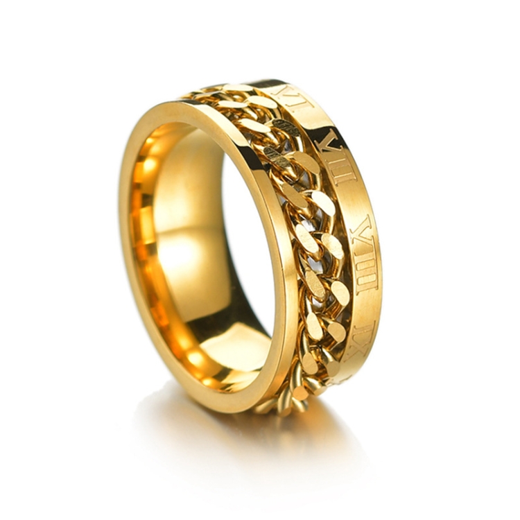 2 PCS Roman Numerals Turnable Chain Titanium Steel Ring, Color: Gold(13)