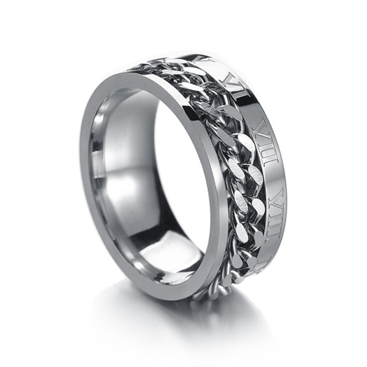 2 PCS Roman Numerals Turnable Chain Titanium Steel Ring, Color: Steel Color(13)