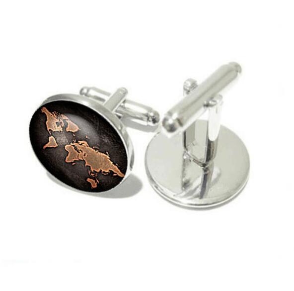 2 PCS World Map Pattern Cufflinks Antique Retro Bronze Cufflinks(Silver)
