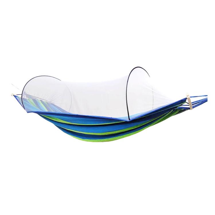 220 x 150cm Anti-rollover Mosquito Net Hammock Thickened Canvas Double Outdoor Swing Chair(Blue Stripes)