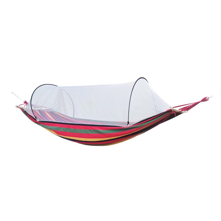 220 x 150cm Anti-rollover Mosquito Net Hammock Thickened Canvas Double Outdoor Swing Chair(Red Stripes)