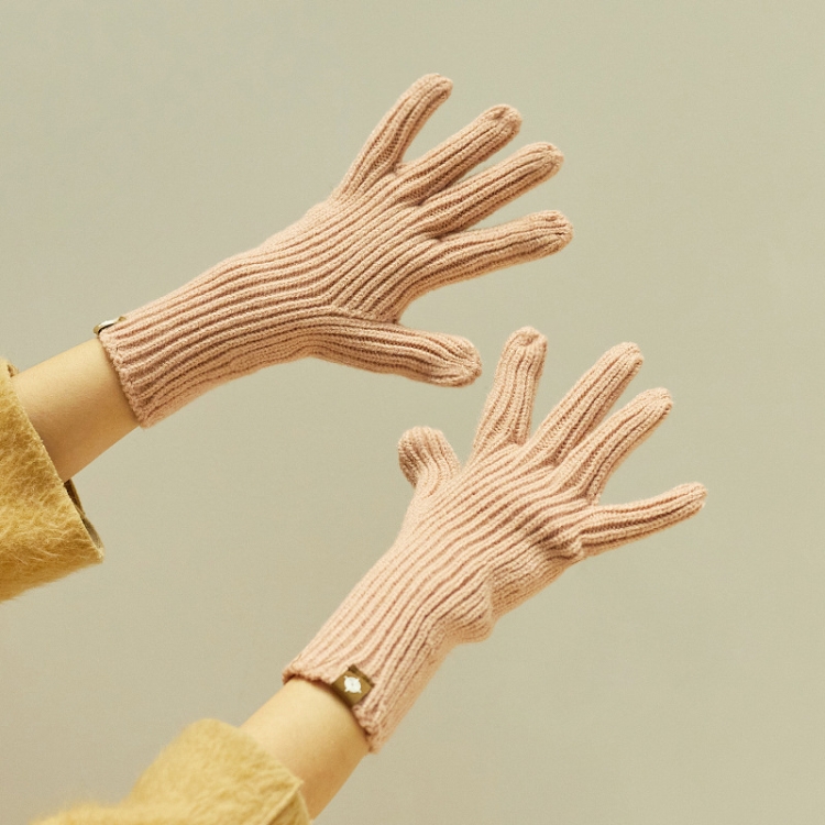 227-A0124 Wool Knit Striped Warm Touchscreen Gloves Winter Warm Cycling Gloves(Pink)