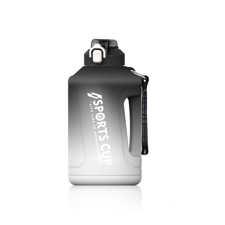 2300ml Large Capacity Gradient Straw Cup Sports Bottle With Scale(Black)