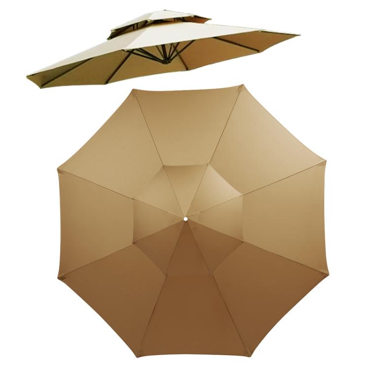 2.7 Meters 8-Rib Replacement Canopy For Outdoor Patio Umbrella Double Top Waterproof Sunshade Fabric(Khaki)
