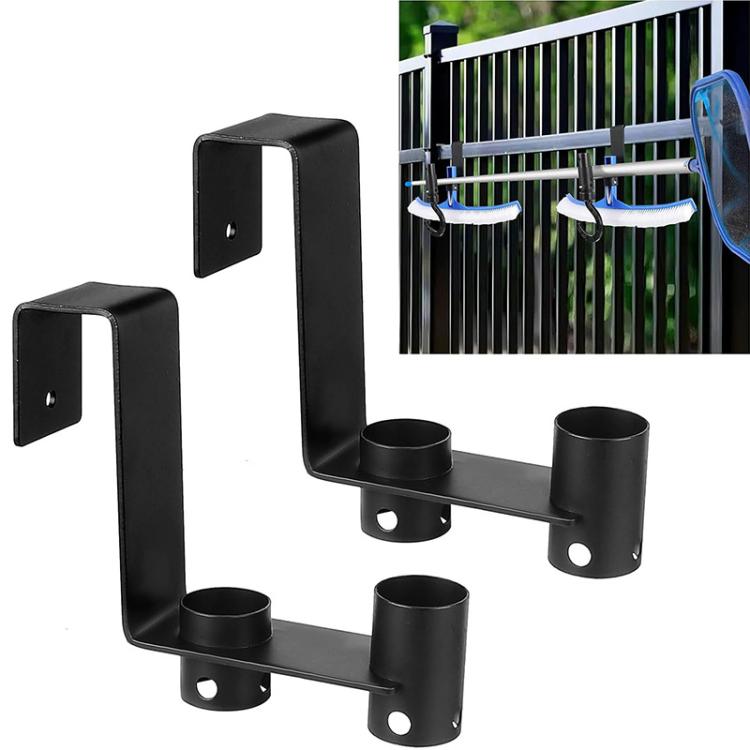 2pcs/Pack Hanging Pool Fence Hook Multifunctional Pool Cleaning Tool Storage Rack(Black)
