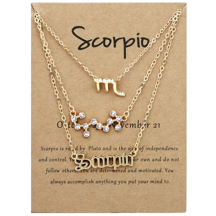 3 In 1 12 Zodiac Signs Necklace Set Retro Alphabet Symbols With Diamonds Jewelry Set, Style: Scorpion Golden