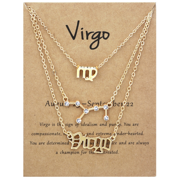 3 In 1 12 Zodiac Signs Necklace Set Retro Alphabet Symbols With Diamonds Jewelry Set, Style: Virgo Golden