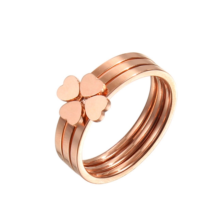 3 In 1 Titanium Steel Peach Heart Combination Four-Leaf Clover Couple Ring, Size: US Size 7(Rose Gold)