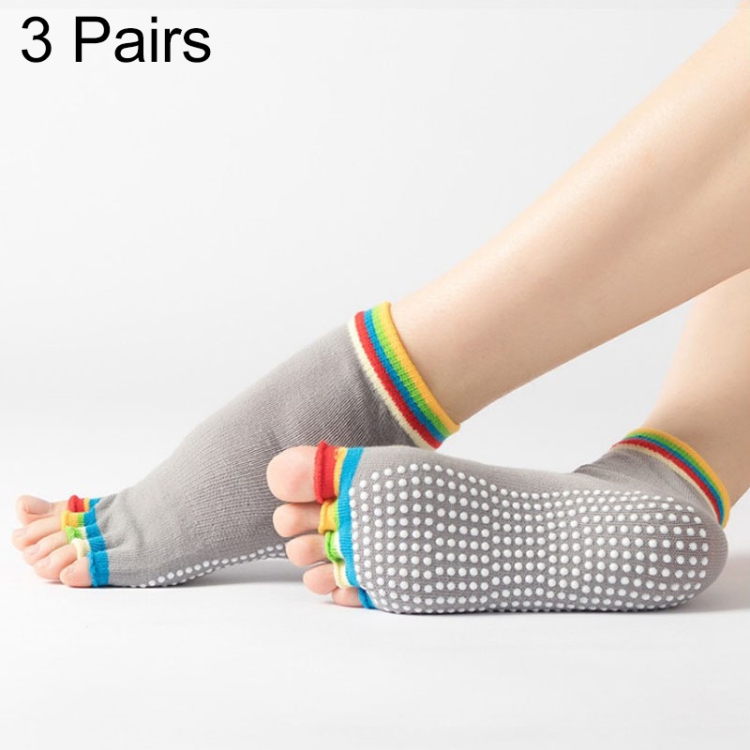 3 Pair Open-Toe Yoga Socks Indoor Sports Non-Slip Five-Finger Dance Socks, Size: One Size(Color Light Gray)