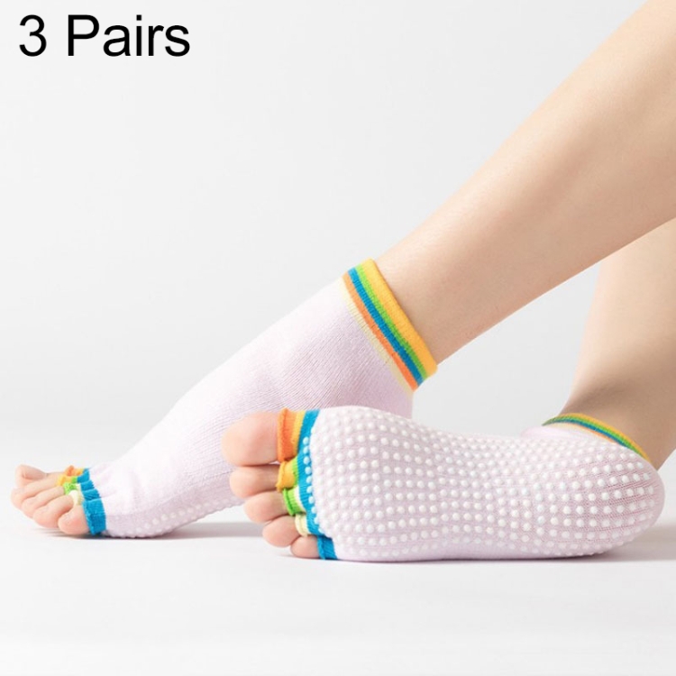 3 Pair Open-Toe Yoga Socks Indoor Sports Non-Slip Five-Finger Dance Socks, Size: One Size(Color Light Pink)
