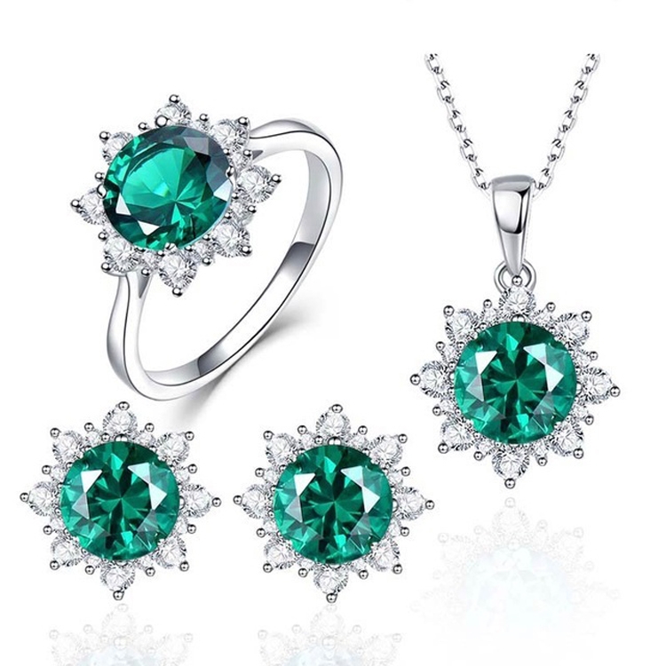 3 PCS/Set Snow Shape Gemstone Jewelry Set For Women, Ring Size:8(Green)