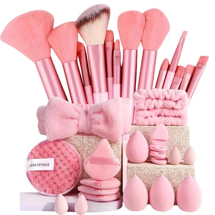 33pcs /Set Makeup Facial Cleansing Puff Makeup Tool Set, Color: Pink