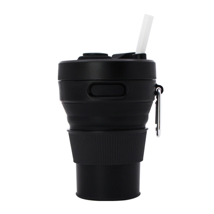 350ML Folding Portable Silicone Telescopic Drinking Coffee Cup Multi-function Silica Cup Travel(Black)