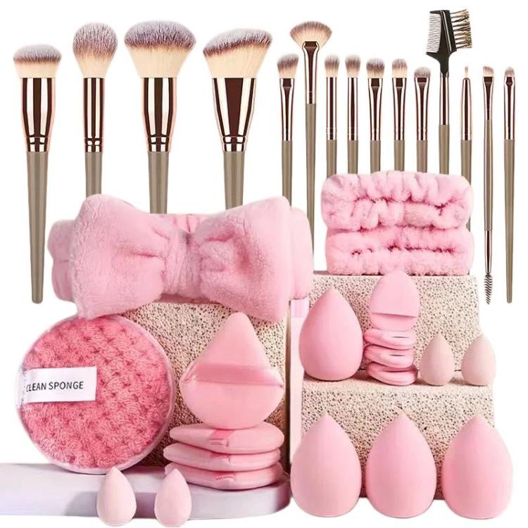 35pcs /Set Makeup Facial Cleansing Puff Makeup Tool Set, Color: Pink