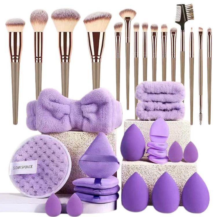 35pcs /Set Makeup Facial Cleansing Puff Makeup Tool Set, Color: Purple