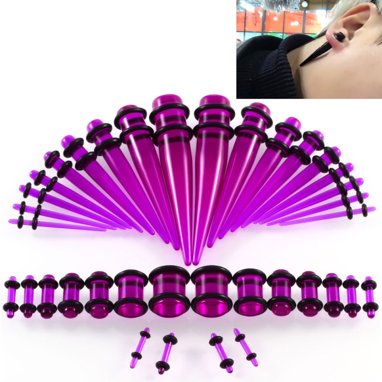 36PCS Unisex Acrylic Ear Expansion Ear Extender 14G-00G Accessories Set(Transparent Purple)