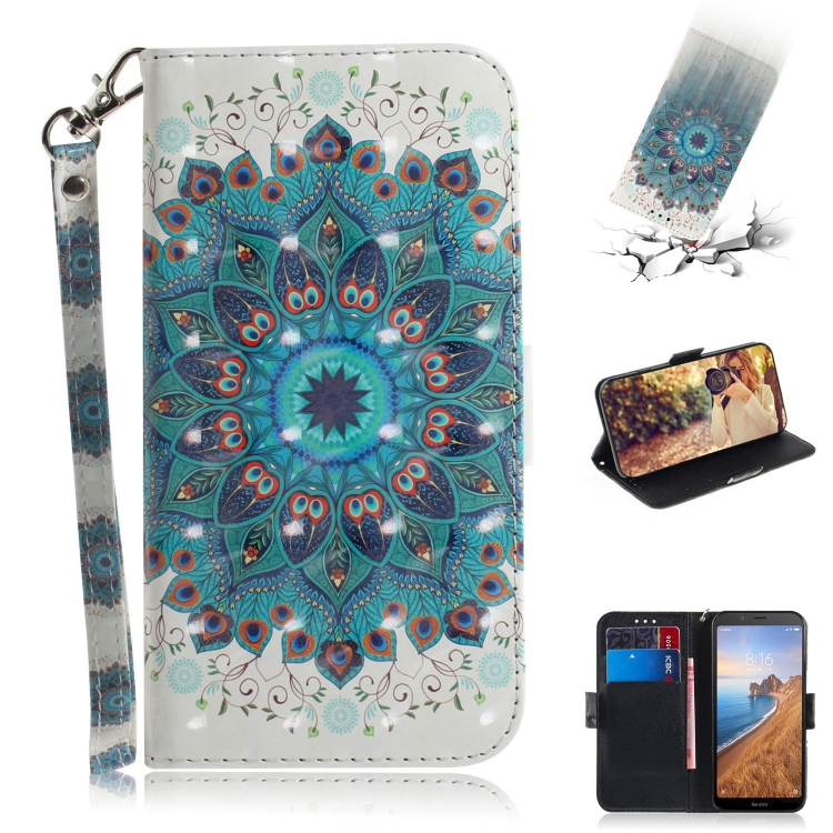 3D Painting  Pattern Coloured Drawing Horizontal Flip Leather Case for Xiaomi Redmi 7A, with Holder & Card Slots & Wallet(Peacock Wreath)