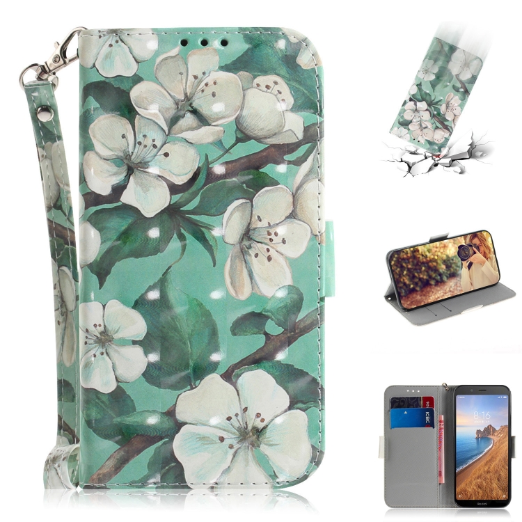3D Painting Pattern Coloured Drawing Horizontal Flip Leather Case for Xiaomi Redmi 7A, with Holder & Card Slots & Wallet(Watercolor Flower)
