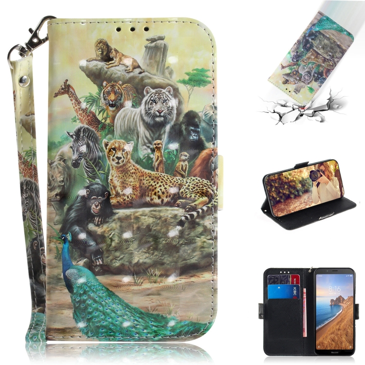 3D Painting Pattern Coloured Drawing Horizontal Flip Leather Case for Xiaomi Redmi 7A, with Holder & Card Slots & Wallet(Zoo)