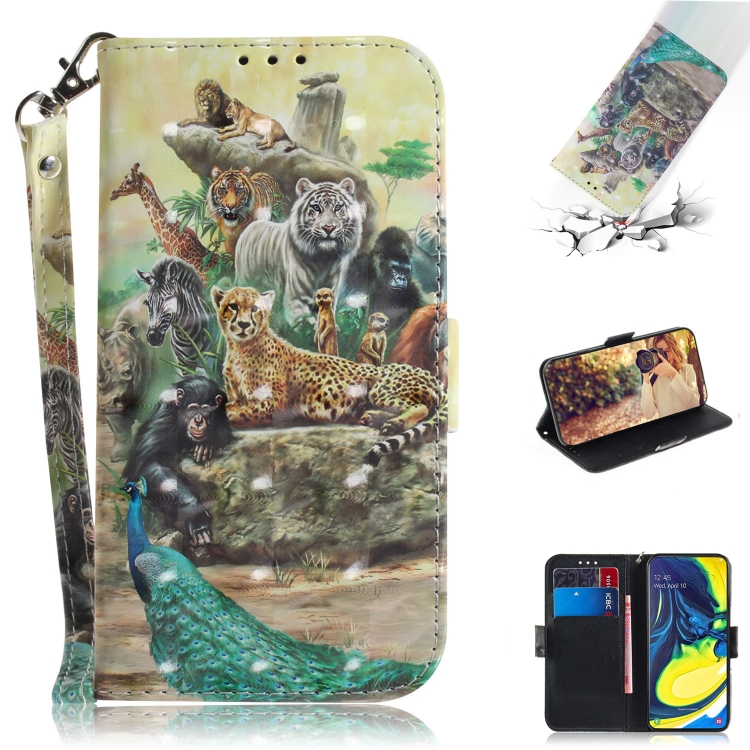 3D Painting Pattern Coloured Drawing Horizontal Flip Leather Case with Holder & Card Slots & Wallet for Galaxy A80 / A90(Zoo)