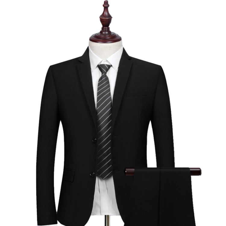 3pcs /Set Men Formal Business Suit Blazers Wedding Dress Groom Group Suits, Size: XL(2 Button Black Jacket+Shirt+Pants)