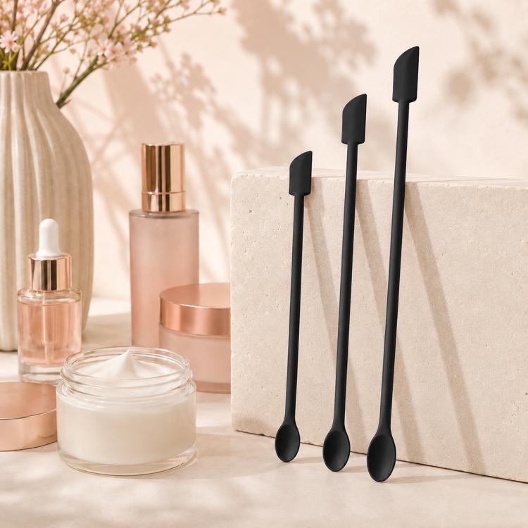 3pcs / Set Mini Double-headed Cosmetic Bottle Silicone Scraper Spoon(Black)