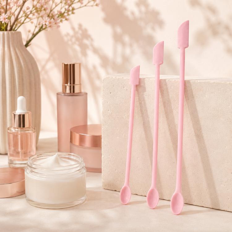 3pcs / Set Mini Double-headed Cosmetic Bottle Silicone Scraper Spoon(Pink)