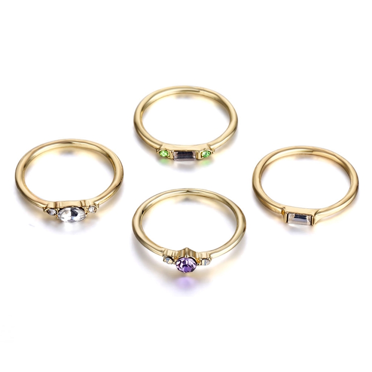 4 PCS Women Vintage Bohemian Crystal Zircon Ring Set, Ring Size:10