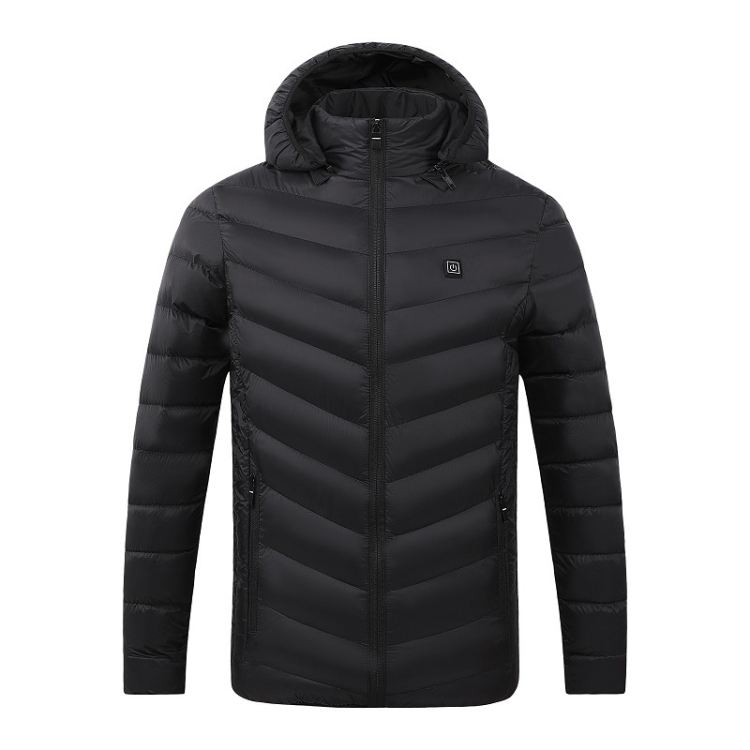 4 Zone Black USB Winter Electric Heated Jacket Warm Thermal Jacket, Size: S