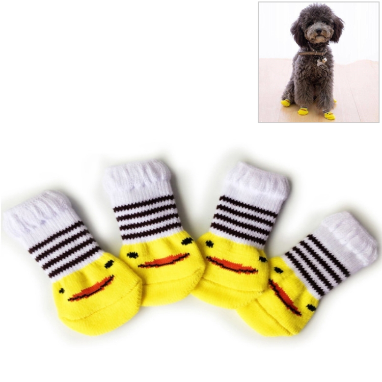 4pcs /Set Cute Puppy Dogs Pet Knitted Anti-slip Socks, Size:L (Duckling)