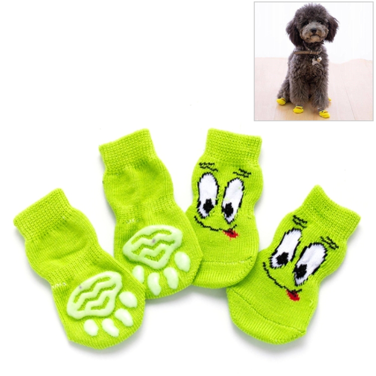 4pcs /Set Cute Puppy Dogs Pet Knitted Anti-slip Socks, Size:L (Green Eyes)