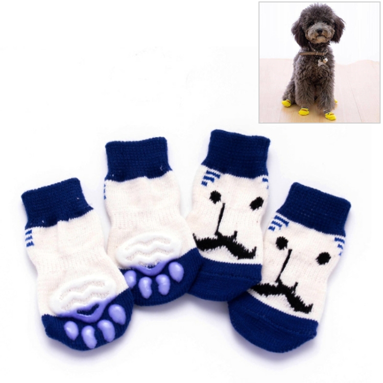 4pcs /Set Cute Puppy Dogs Pet Knitted Anti-slip Socks, Size:M (Blue Beard)