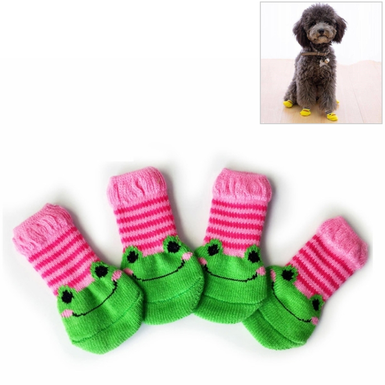 4pcs /Set Cute Puppy Dogs Pet Knitted Anti-slip Socks, Size:S (Frog)