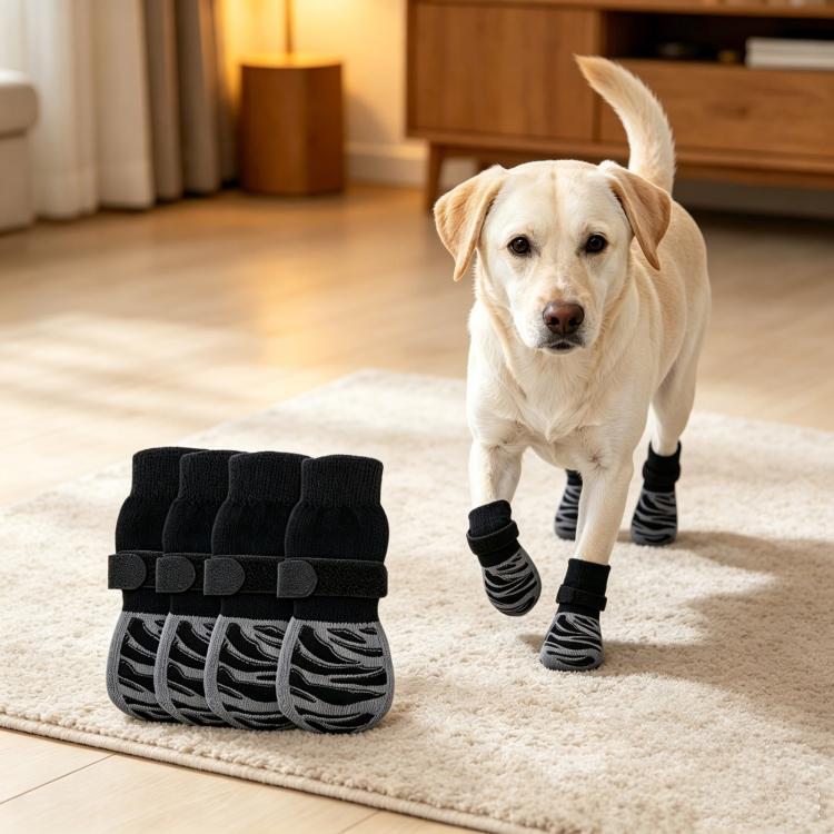 4pcs / Set Outdoor Silent Pet Socks For Medium & Large Dogs, Non-Slip Pet Paw Socks, Size: L(Stripes)