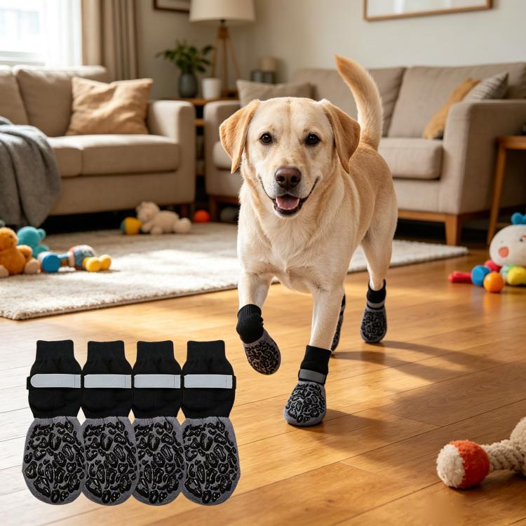 4pcs / Set Outdoor Silent Pet Socks For Medium & Large Dogs, Non-Slip Pet Paw Socks, Size: M(Luminous Leopard Print)