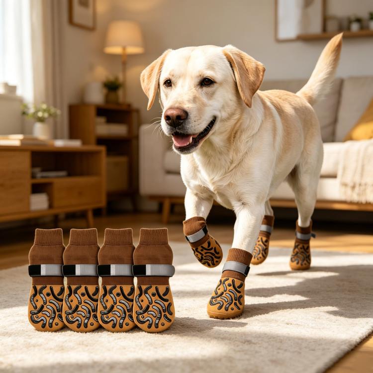 4pcs / Set Outdoor Silent Pet Socks For Medium & Large Dogs, Non-Slip Pet Paw Socks, Size: XL(Luminous Yellow Geometry)