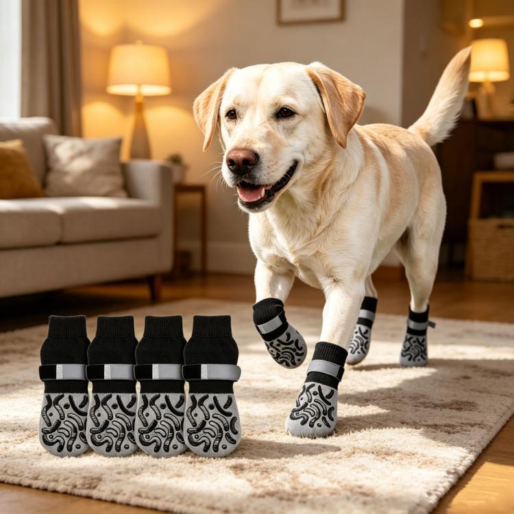 4pcs / Set Outdoor Silent Pet Socks For Medium & Large Dogs, Non-Slip Pet Paw Socks, Size: XS(Luminous Black Geometry)