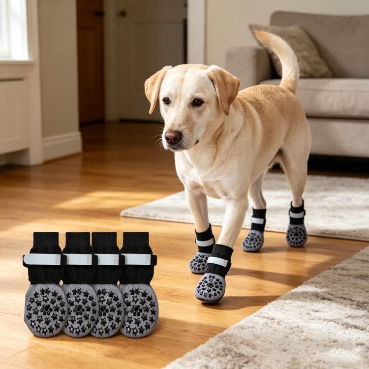 4pcs / Set Outdoor Silent Pet Socks For Medium & Large Dogs, Non-Slip Pet Paw Socks, Size: XS(Luminous Claw-print Stars)