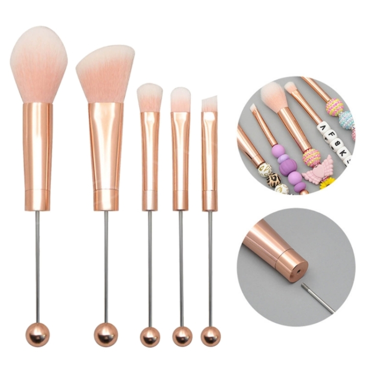 5-in-1 Metal Handle DIY Beaded Makeup Brush Set Blush Loose Powder Slanted Eye Shadow Brush, Color: Rose Gold
