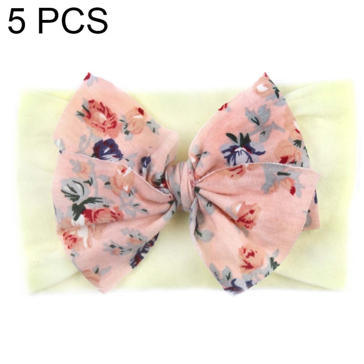 5 PCS X-20103 Baby Elastic Turban Bohemian Children Bow Nylon Hairbands(Beige)