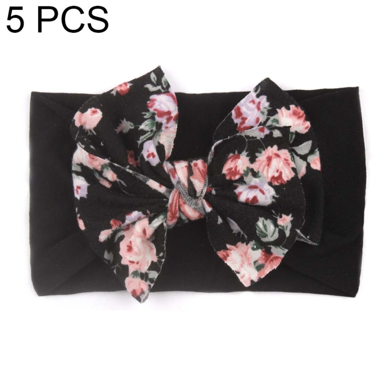 5 PCS X-20103 Baby Elastic Turban Bohemian Children Bow Nylon Hairbands(Black)
