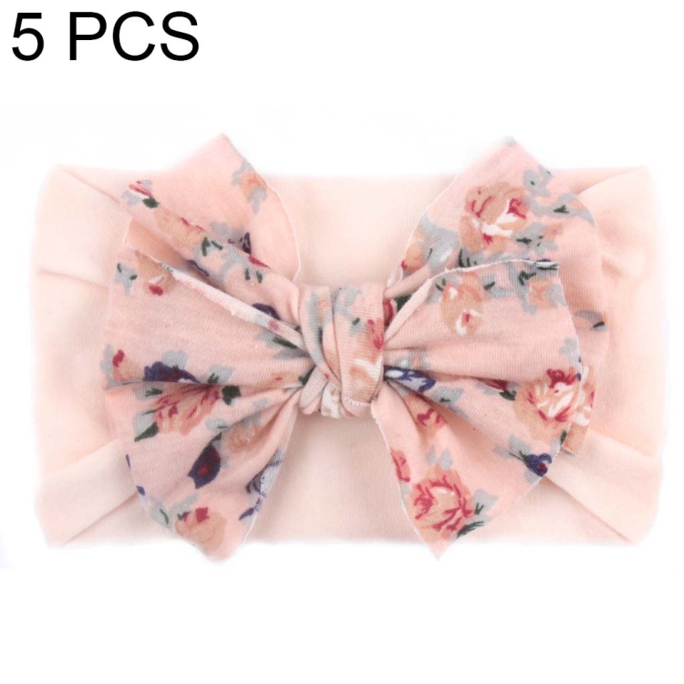 5 PCS X-20103 Baby Elastic Turban Bohemian Children Bow Nylon Hairbands(Light Pink)