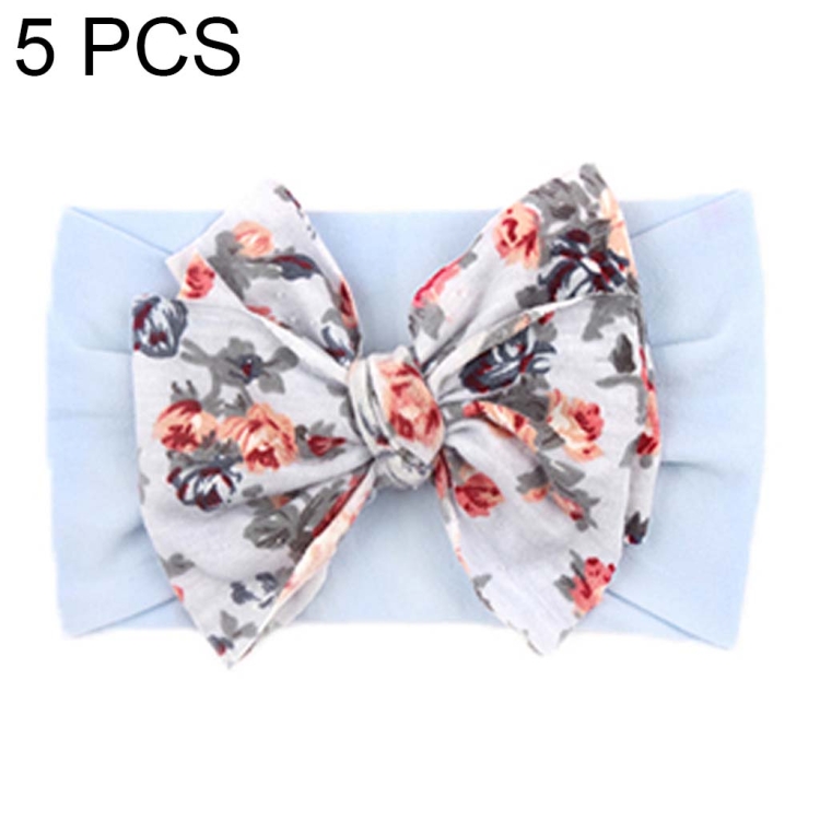 5 PCS X-20103 Baby Elastic Turban Bohemian Children Bow Nylon Hairbands(Light Purple)