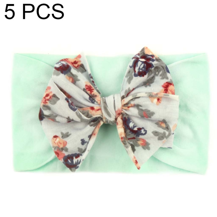 5 PCS X-20103 Baby Elastic Turban Bohemian Children Bow Nylon Hairbands(Mint Green)