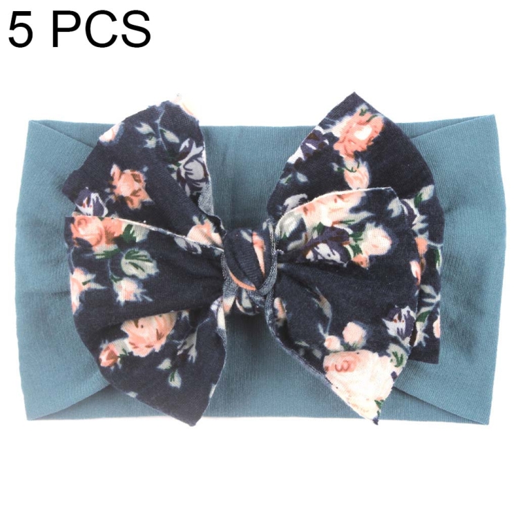 5 PCS X-20103 Baby Elastic Turban Bohemian Children Bow Nylon Hairbands(Navy Blue)