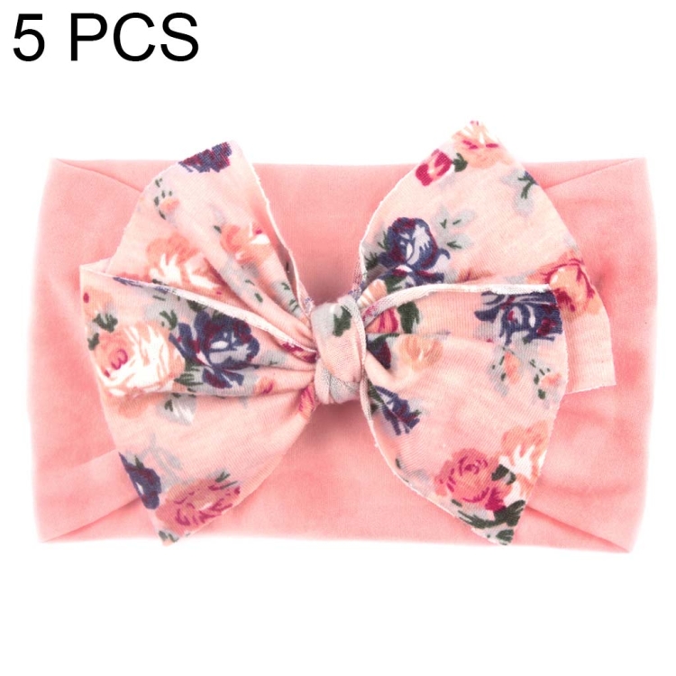5 PCS X-20103 Baby Elastic Turban Bohemian Children Bow Nylon Hairbands(Pink)