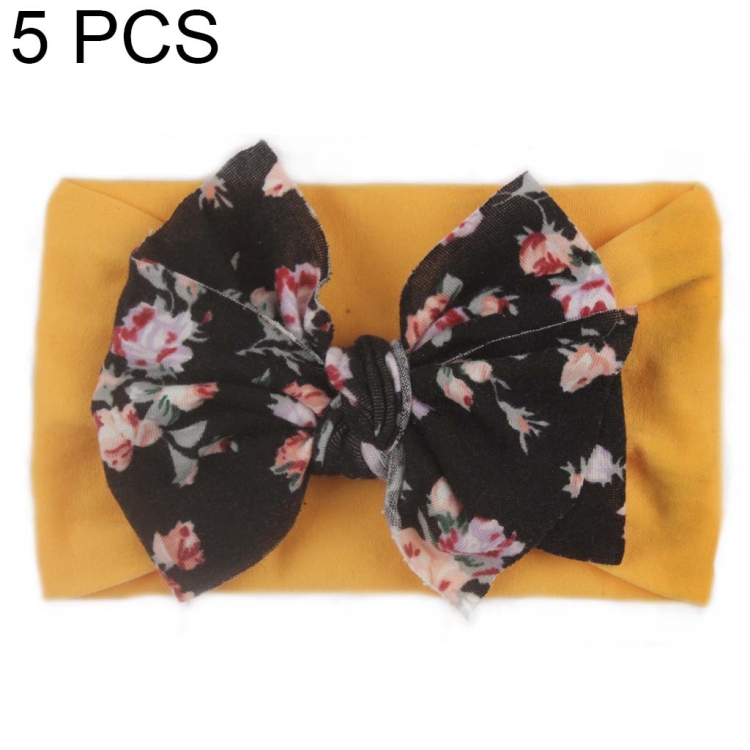 5 PCS X-20103 Baby Elastic Turban Bohemian Children Bow Nylon Hairbands(Soil Yellow)